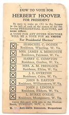 1928 HERBERT HOOVER Voters' Card picture