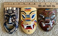 Set of 3 African Tribal Hand Carved Wooden Masks Wall Decor picture
