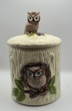 Vintage OMC Otagiri JAPAN Ceramic Owl In Tree Canister Cookie Jar Owl on Top Lid picture
