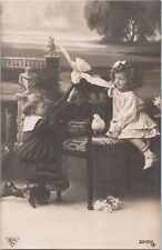 ZAYIX Real Photo Postcard Cut Boy & Girl Children with Doves Birds BNK c1909 picture