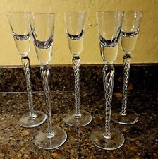 5 Cut Glass Air Twist Stem Tall Cordial Wine Goblets, Mid Century MCM picture