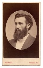 ANTIQUE CDV CIRCA 1870s TRUESDELL HANDSOME BEARDED MAN KEONSHA WISCONSIN picture