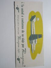 1950's Panagra Pan American Grace airways Customer Satisfaction form w/ decal picture