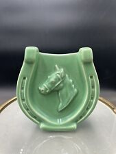 Vintage Ceramic Green Horse & Horseshoe Good Luck Clover Wall Pocket Vase VG picture