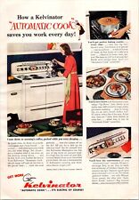 KELVINATOR Automatic Cook Lady in Red Kitchen Breakfast Coffee Vtg Print Ad 1949 picture