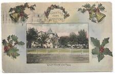 Antique Postcard Hanford California Courthouse & Plaza Greetings CA Holly Leaves picture