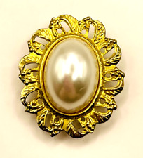 Vintage Faux Pearl Button Cover Gold Tone picture
