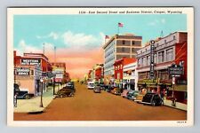 Casper WY-Wyoming, East Second Street, Business District, Vintage Postcard picture