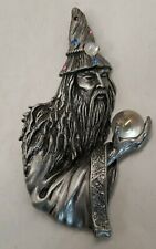 Vintage JJ Jonette pewter tone Wizard sorcerer w/ Crystal Ball magic brooch pin picture
