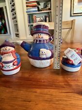 Houston Harvest Ceramics Winter Snowman Teapot  Creamer and Sugar Bowl picture