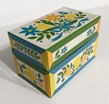 Vintage 1960s Syndicate Tin Metal Recipe File Box Floral Mod Retro Flower Power picture