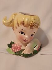 ENESCO Vintage 50s/60s HEADVASE Girl with Blonde Hair and Ponytail Japan picture