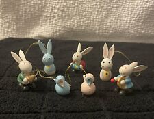 VTG Lot 7 Miniature Bunny Rabbits w Musical Instruments Birds Standing Bunnies picture