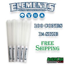 ELEMENTS CONES 1 1/4 SIZE 100 PACK UNBLEACHED CIGARETTE PAPERS~CRUSH PROF BOX picture