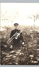 MARCHING BAND TROMBONE UNIFORM milwaukee wi real photo postcard wisconsin parade picture