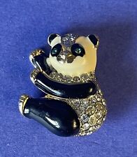 🐼 PANDA BEAR BROOCH Vintage Pin Enamel Rhinestone GoldTone Costume Jewelry picture