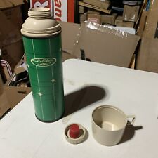 Vtg 1966 Mid-Century Holiday Thermos King Seeley Green Beige Quart Bottle CLEAN picture