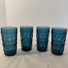 Set of 4 Vintage Colony Kings Crown Blue Tumbler Glasses picture