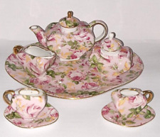 Miniature Porcelain Chintz Decorative Collector Tea Set Complete 10 Pieces picture
