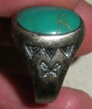 VINTAGE NAVAJO TURQUOISE ARROW STAMPING STERLING SILVER RING SIZE 9 vafo picture