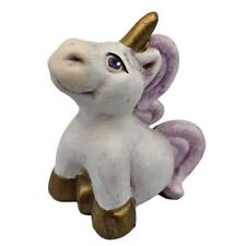 Vintage Hand painted Ceramic Unicorn Figurine White Gold Cute Face Sitting picture