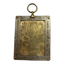 Antique Russian Orthodox Heavy Brass Travel Icon. 3” X 2-1/4” Incredible Detail  picture