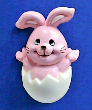 Russ PIN Easter Vintage BUNNY RABBIT in EGG WHITE PINK 1980s Holiday Brooch picture