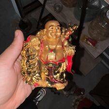 Gold Laughing Buddha Statue Wealth and Prosperity Figurine Feng Shui Decor 3.5in picture