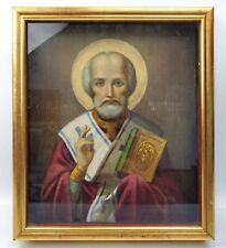 ANTIQUE 19C  RUSSIAN HAND PAINTED ICON OF ST.NICHOLAS  picture