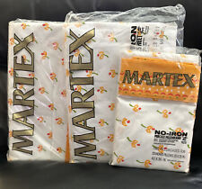 VTG 70’s Martex Full Sheet Set Orange Floral Flat Fitted & Pillow Cases NOS NIP picture
