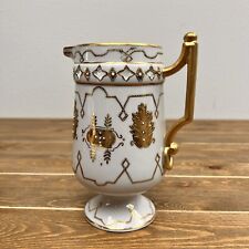 Vintage UCAGCO White and Gold Moriage  Footed Pitcher picture