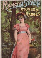 1880s Color Cardboard Advertising Sign Pretty Lady Ransom Stove Co Montpelier VT picture