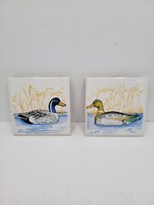 Vintage San Ho Trivets Tile Pair Of 2 Ducks In Water Nature  picture