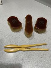 Vintage Antique Brown Celluloid Monogram  Set Of 3 Brushes And Bakelite Hair ? picture