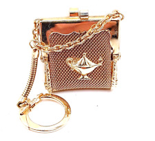 Vintage Small Gold Tone Mesh Aladdin Lamp Coin Purse Keychain Key Charm picture