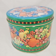 Hallmark Cards Colorful Fruit Round Green Tin Storage Canister Counter Decor picture
