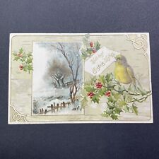 Antique 1908 Christmas Postcard Embossed Canary NO Stamp V2547 picture