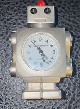 Vintage 1990s Robot Clock Silver Gray Heavy Metal-2