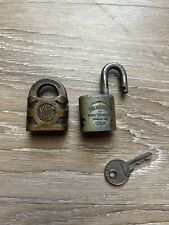 Lot of Two ANTIQUE YALE Locks With BRASS HINGE SWING ARM LOCK PADLOCK  picture
