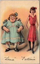Vintage 1911 Comic Greetings Postcard Fat & Skinny Girls / 