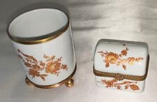 Vintage DuBarry Limoges Trinket Box And Footed Cup Vanity Set Floral Gilded picture