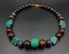 Vintage Antique Amber Turquoise Agate Jewelry Beads Necklace picture