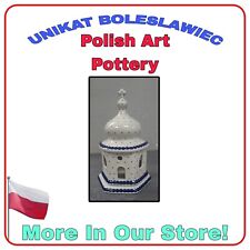 RaRe UNIKAT POLISH POTTERY VOTIVE LAMP FAIRY LAMP CANDLE BLUE WHITE 7