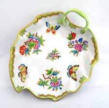 Herend Hungary Queen Victoria VBO Leaf Dish  Butterflies & Floral  #204 Repaired picture