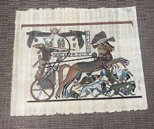 Signed Hand Painted Ancient Egyptian Papyrus King Tut Chariot Battle Scene picture