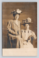 Old Antique Postcard RPPC Young Ladies Vintage Dresses Big Hats Gloves 1908-10 picture