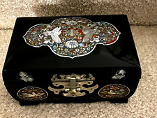 Black Lacquer Jewelry Box Inlaid Abalone Shell Mother-of-Pearl? 8X5X4 Red Velvet picture