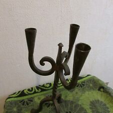 VINTAGE ANTIQUE 3 HEAD, 3 LEG HEAVY STEEL CANDLE HOLDER. USE, HOME DECOR, DECK picture