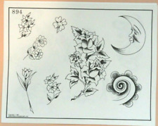 Vintage 1987 RARE Spaulding & Rogers Tattoo Flash Sheet #894 Moon 4 Leaf Clover picture