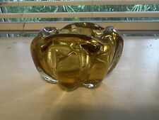 Vintage yellow/gold glass blown ashtray/cigar bowl picture